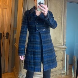 DKNY Classy Plaid Long Unique Wool Pea Coat S